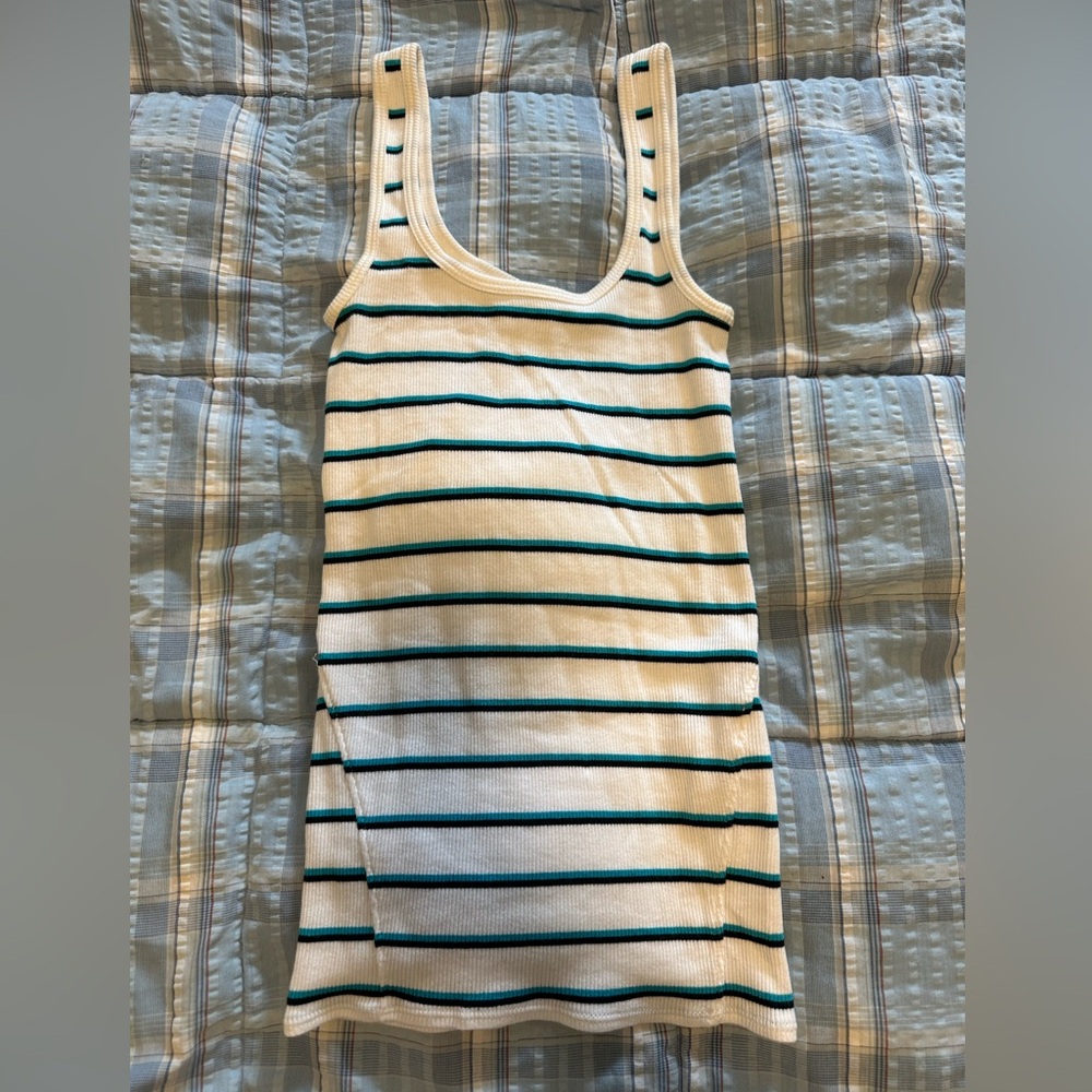 Rag & Bone White Tank with Black and Blue Stripes